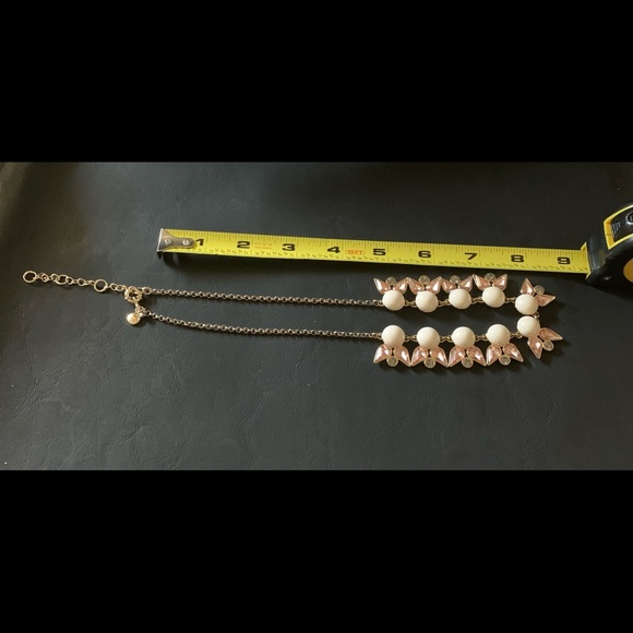 J Crew Gold Tone Statement Choker. White Enamel W/Blush Pink Tear Drop & Brulee - Picture 6 of 7